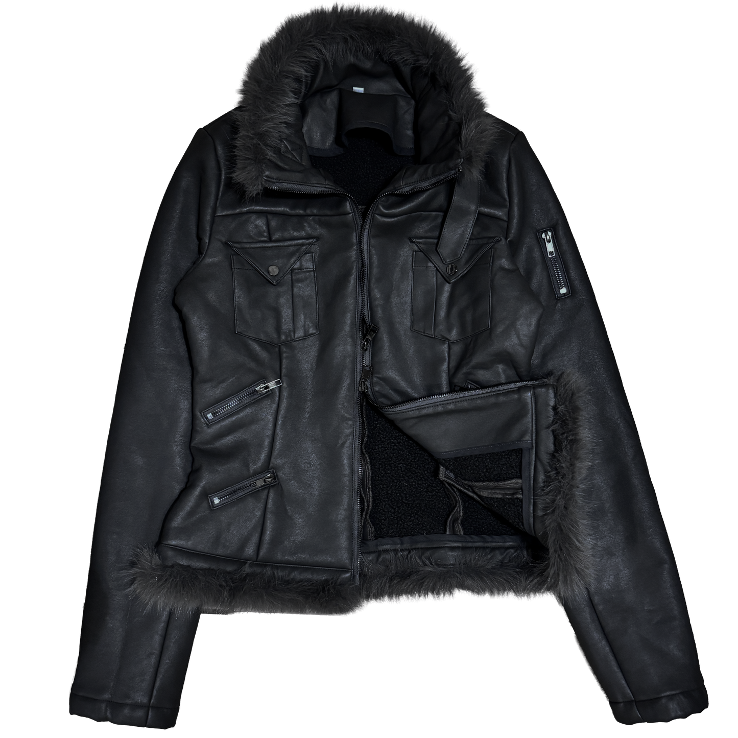 "METROPUNK" VEGAN LEATHER FUR JACKET.